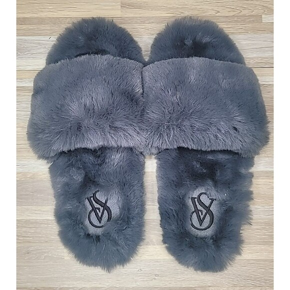 Victoria's Secret Faux Fur Fuzzy Slipper Gray Woman's Size‎ Large - NEW - Picture 2 of 10